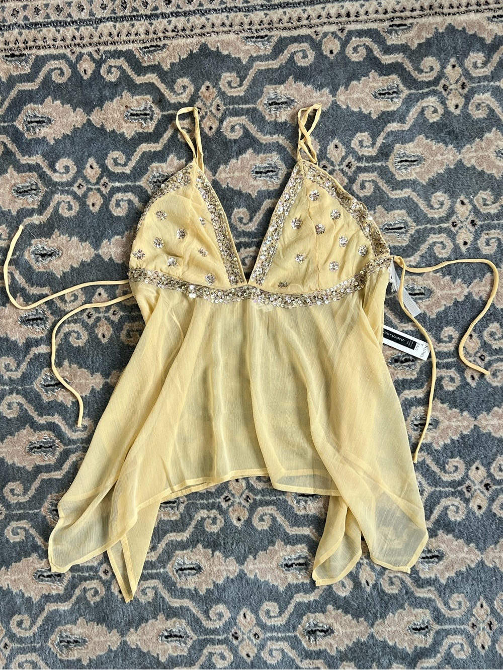 Live 4 Truth Sheer Yellow Embellished V-Neck Camisole
